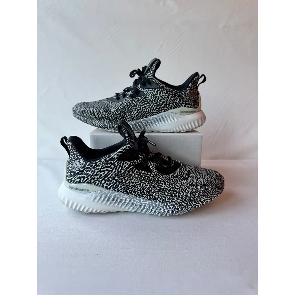Adidas Alphabounce Running Shoes Black White Leopard Print B54203 Womens